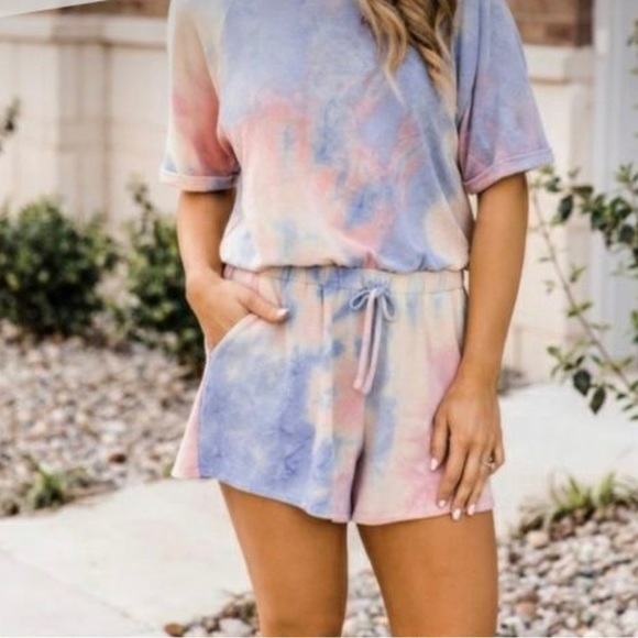 Pink Lily - Tie Dye Romper "Think a Happy Thought" - Picture 2 of 10